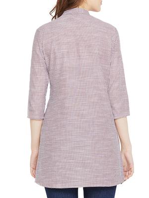 button detail striped high-low tunic - 16011979 - Standard Image - 3