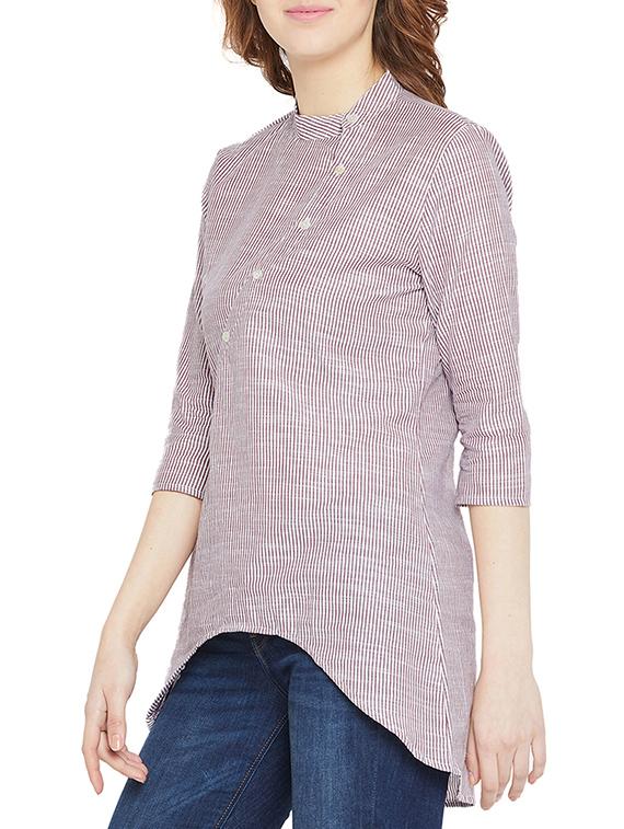 button detail striped high-low tunic - 16011979 - Zoom Image - 2