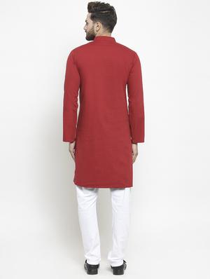 red solid long kurtas - 16012003 - Standard Image - 3