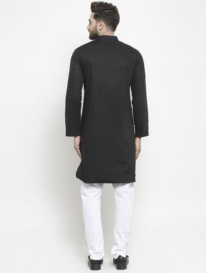 black solid long kurta - 16012004 - Standard Image - 3