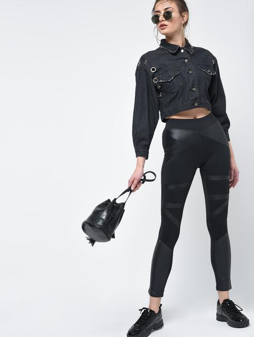 leather paneled high rise jegging - 16012396 - Standard Image - 1