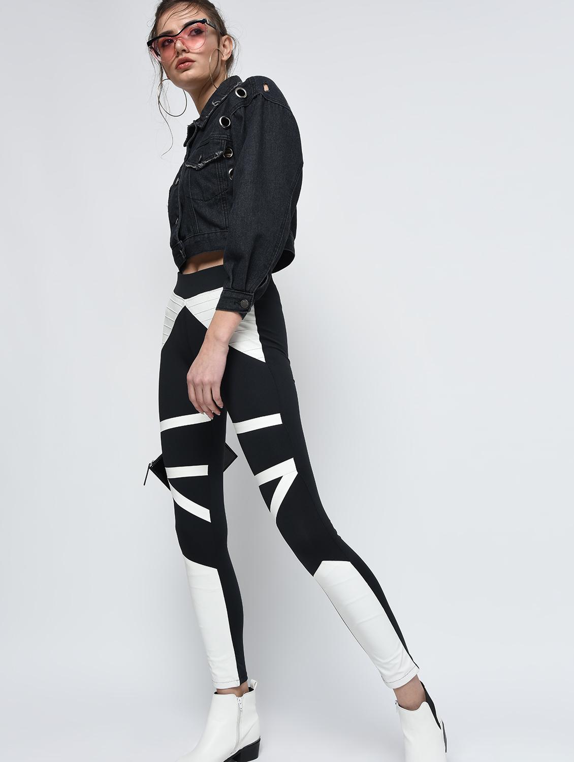 contrast paneled high rise jegging - 16012401 - Zoom Image - 1
