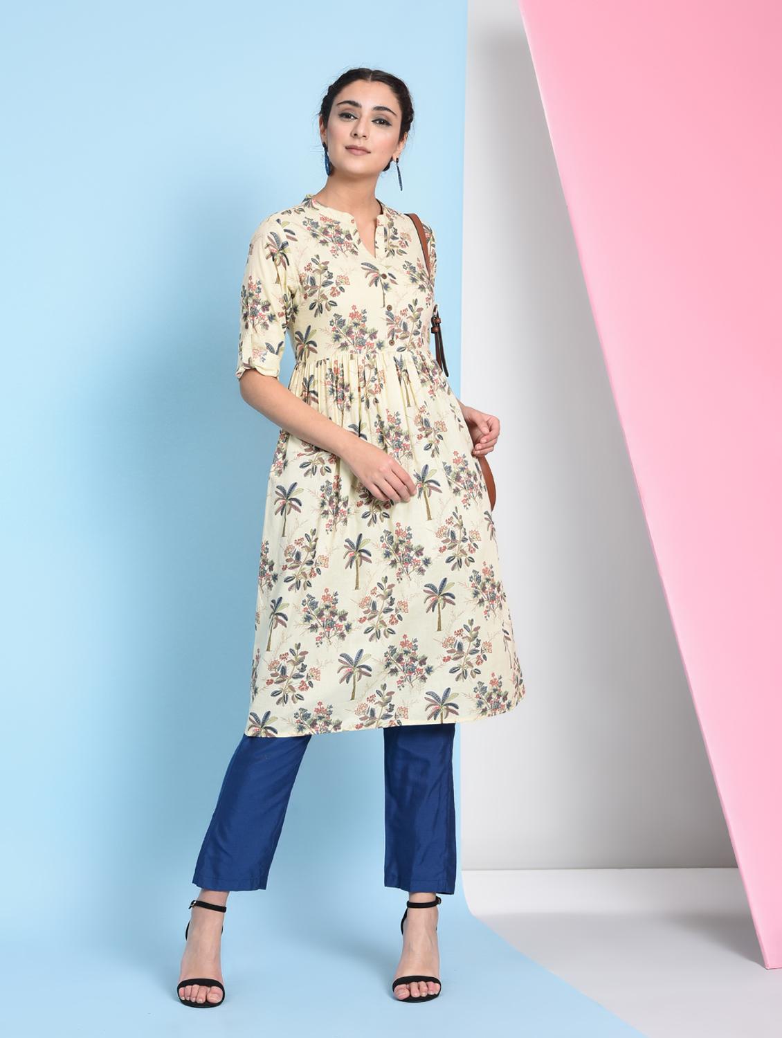 floral flared kurta - 16012408 - Zoom Image - 1
