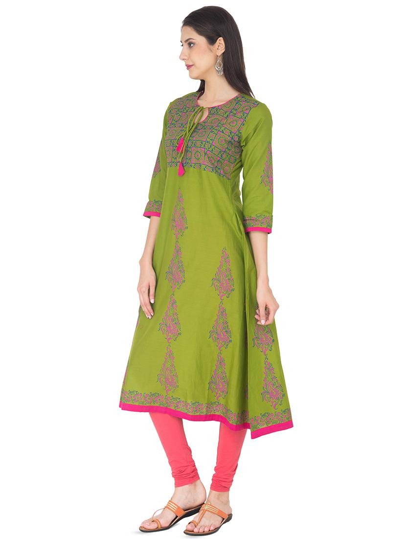 a-line block print kurta - 16012997 - Zoom Image - 2