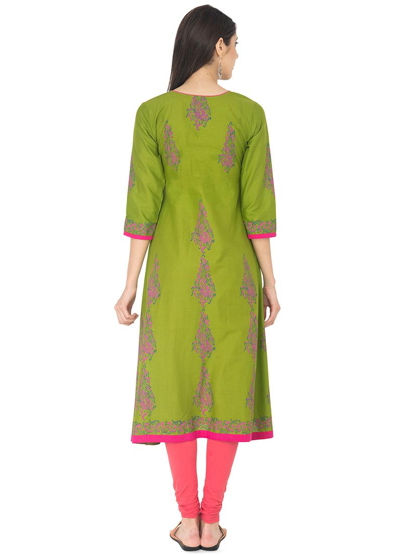 a-line block print kurta - 16012997 - Zoom Image - 3