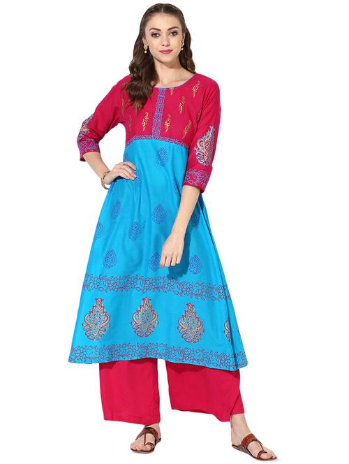 a-line block print kurta - 16013001 - Standard Image - 1
