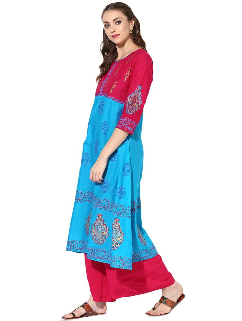 a-line block print kurta - 16013001 - Zoom Image - 2
