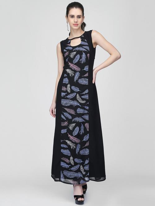 cut out feather print maxi dress - 16013107 - Standard Image - 1