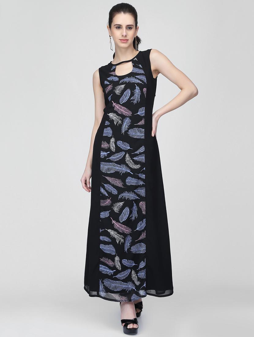 cut out feather print maxi dress - 16013107 - Zoom Image - 1
