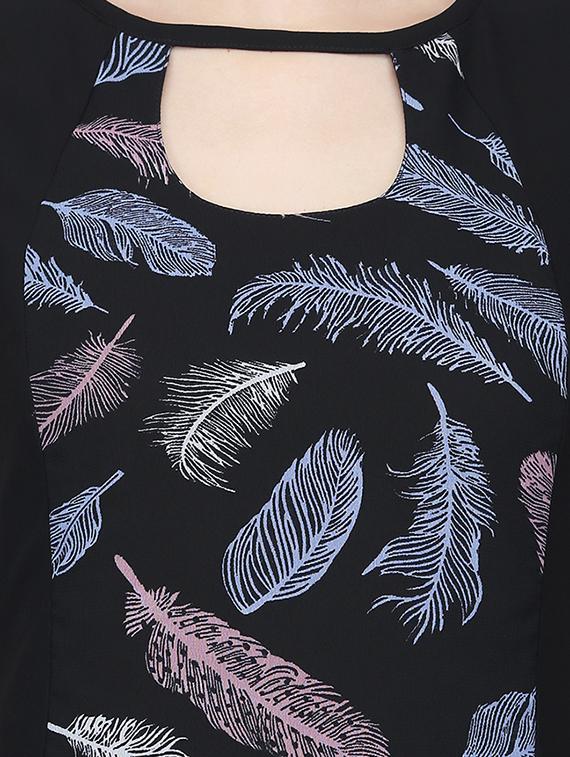 cut out feather print maxi dress - 16013107 - Zoom Image - 4