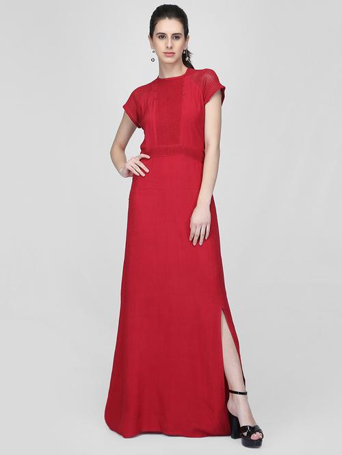 side slit button detail maxi dress - 16013109 - Standard Image - 1