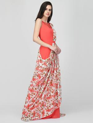 floral drape flared gown - 16013147 - Standard Image - 2