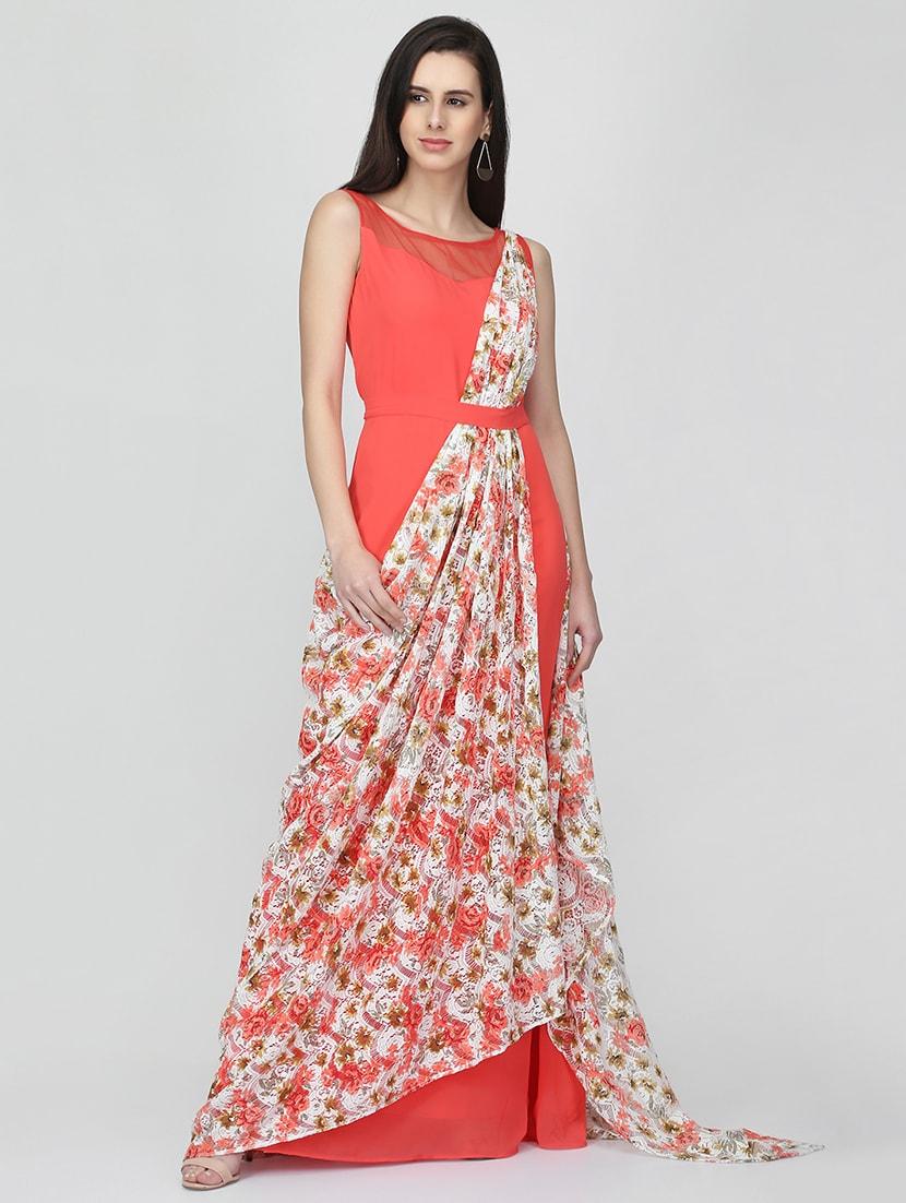 floral drape flared gown - 16013147 - Zoom Image - 1