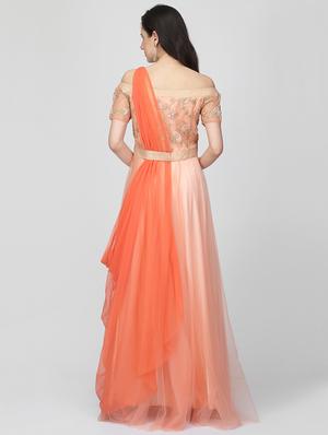 embroidered net off shoulder gown - 16013148 - Standard Image - 3