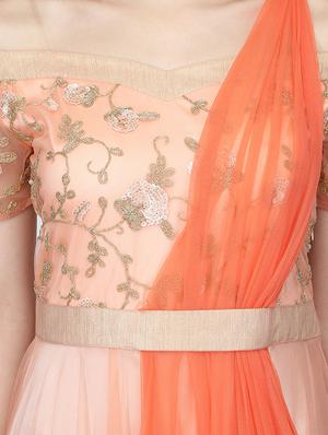 embroidered net off shoulder gown - 16013148 - Standard Image - 4