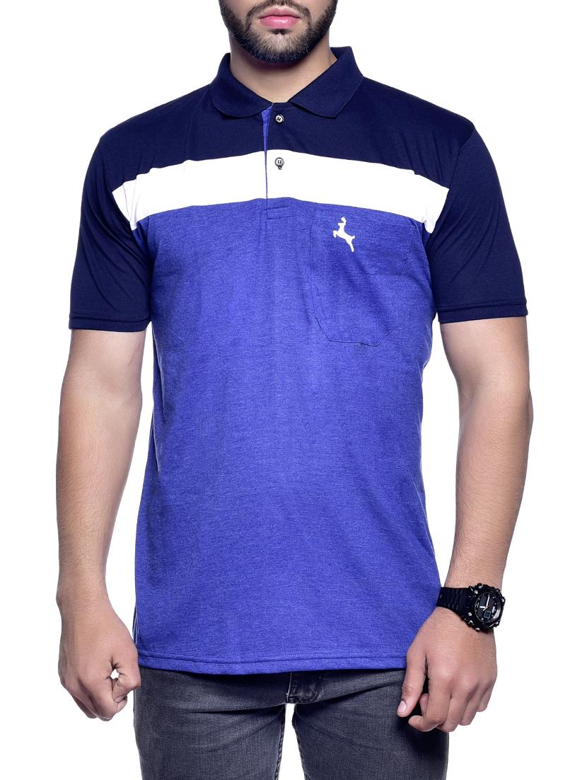 blue color block polo tshirt - 16013408 - Zoom Image - 1