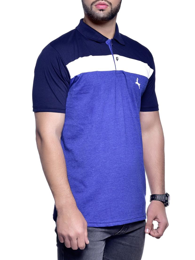 blue color block polo tshirt - 16013408 - Zoom Image - 2