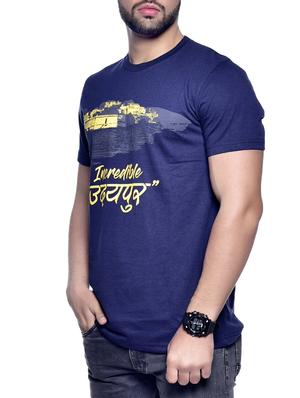 navy blue chest print t-shirt - 16013411 - Standard Image - 2