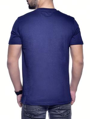 navy blue chest print t-shirt - 16013411 - Standard Image - 3