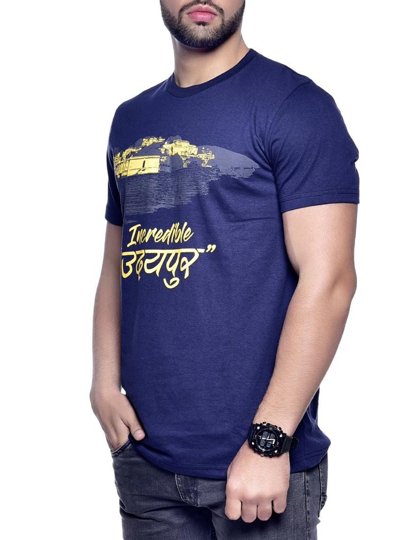 navy blue chest print t-shirt - 16013411 - Zoom Image - 2