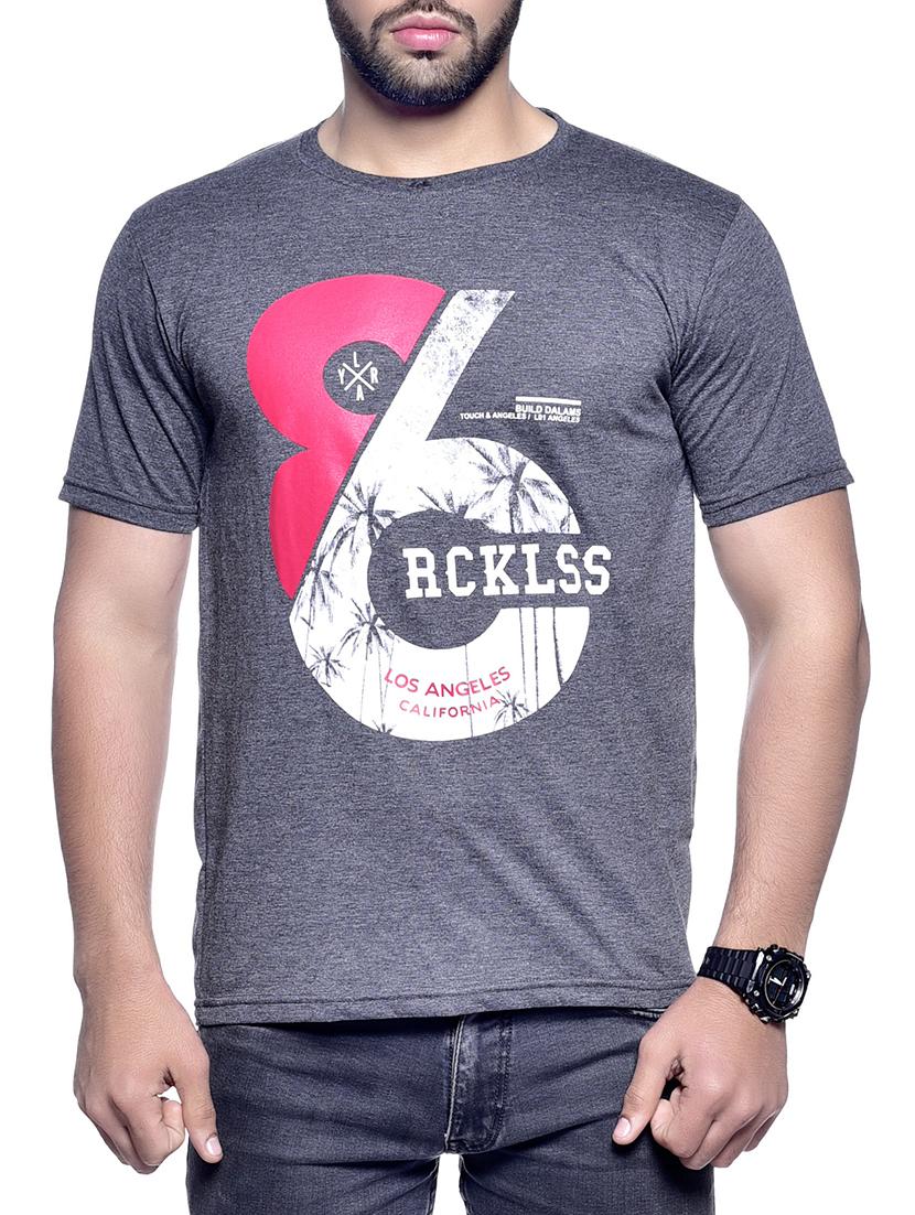 grey typographic chest print t-shirt - 16013419 - Zoom Image - 1