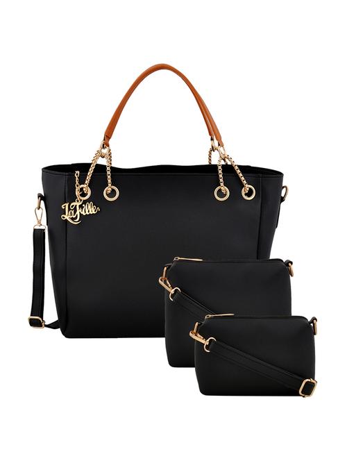 black leatherette (pu) combo handbag - 16013434 - Standard Image - 1