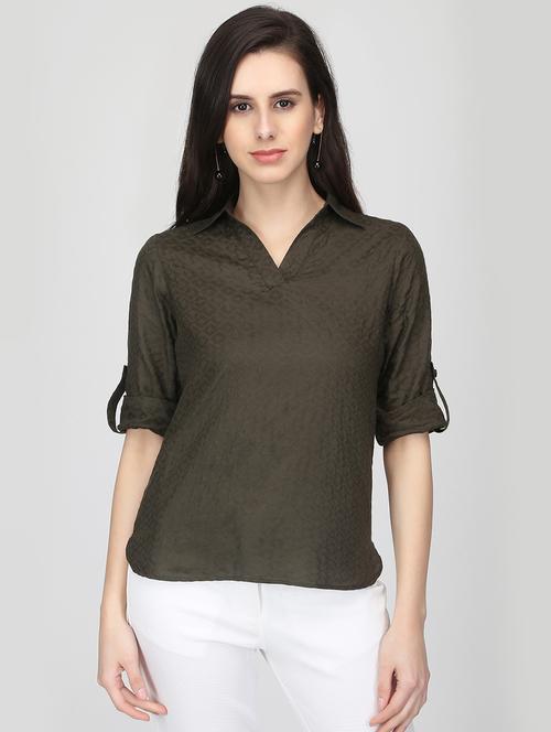 roll up sleeved back slit top - 16013495 - Standard Image - 1