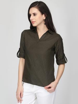 roll up sleeved back slit top - 16013495 - Standard Image - 2