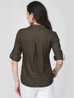 roll up sleeved back slit top - 16013495 - Standard Image - 3