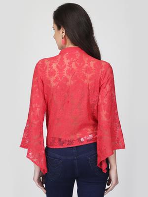 keyhole neck laced blouson top - 16013498 - Standard Image - 3