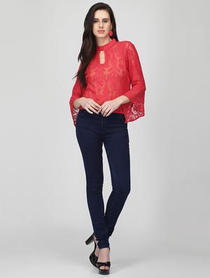 keyhole neck laced blouson top - 16013498 - Standard Image - 4