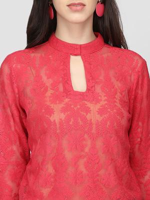 keyhole neck laced blouson top - 16013498 - Standard Image - 5
