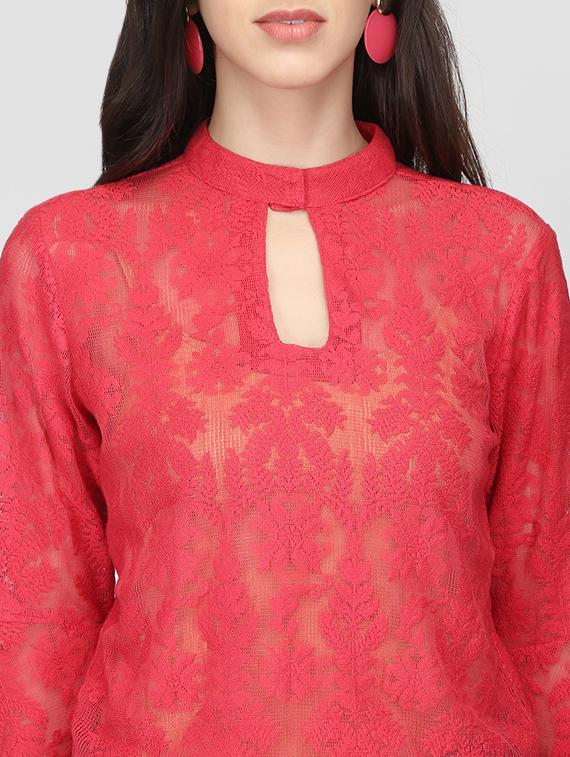 keyhole neck laced blouson top - 16013498 - Zoom Image - 5
