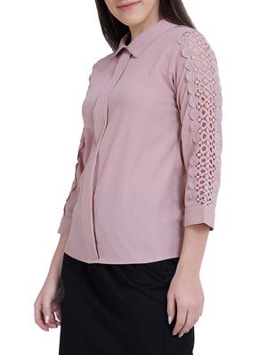 pleat detail lace insert top - 16013834 - Standard Image - 2