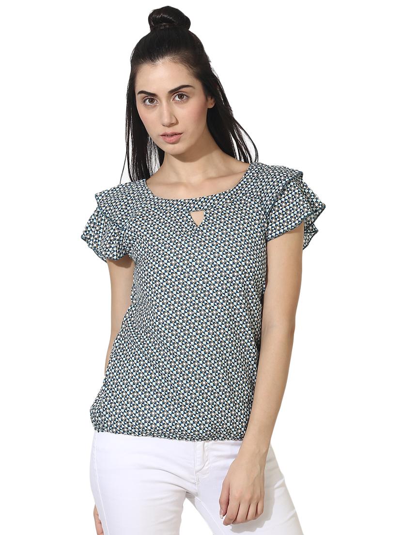 ruffle sleeved geometric top - 16013838 - Zoom Image - 1