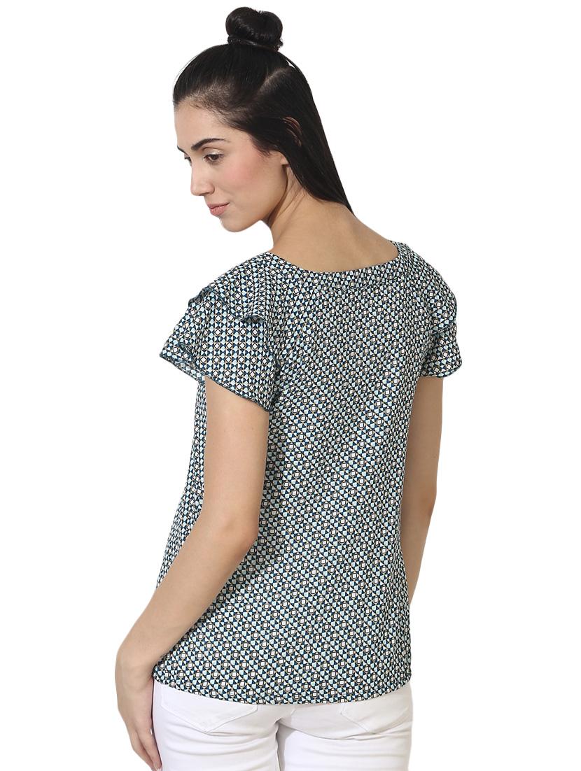 ruffle sleeved geometric top - 16013838 - Zoom Image - 3
