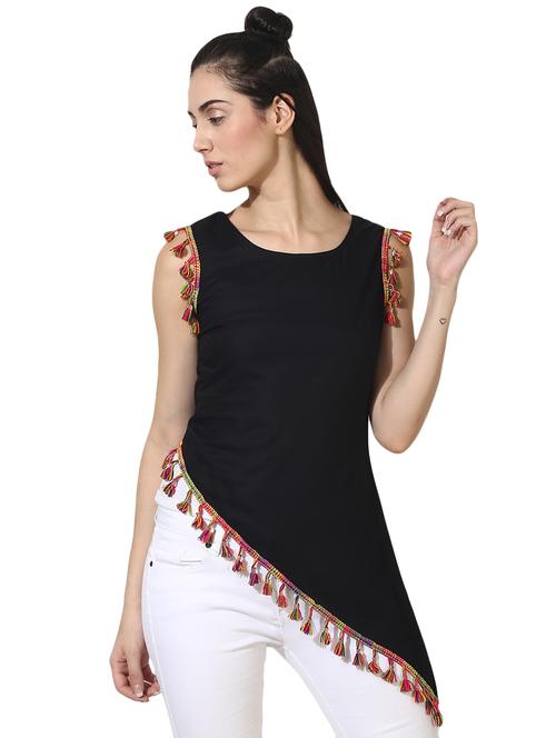 tasseled lace asymmetric tunic - 16013842 - Standard Image - 1