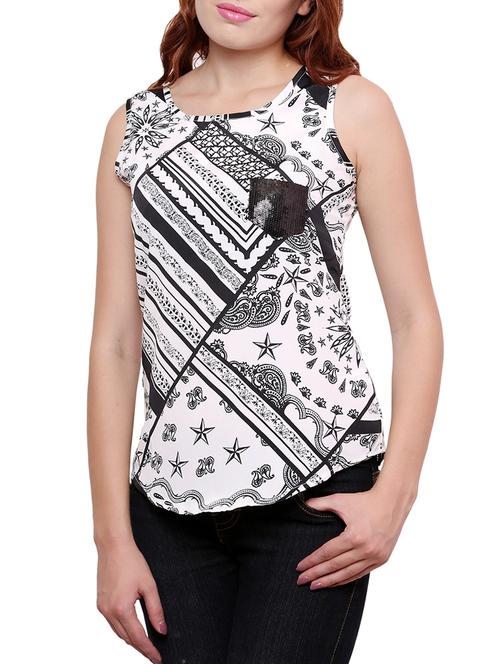 sequined pocket patch curved hem top - 16013843 - Standard Image - 1