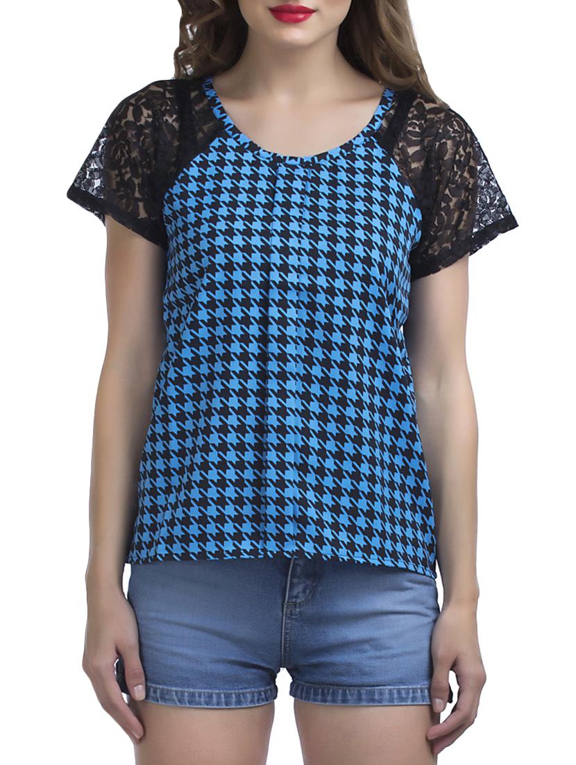 lace sleeved houndstooth top - 16013844 - Zoom Image - 1