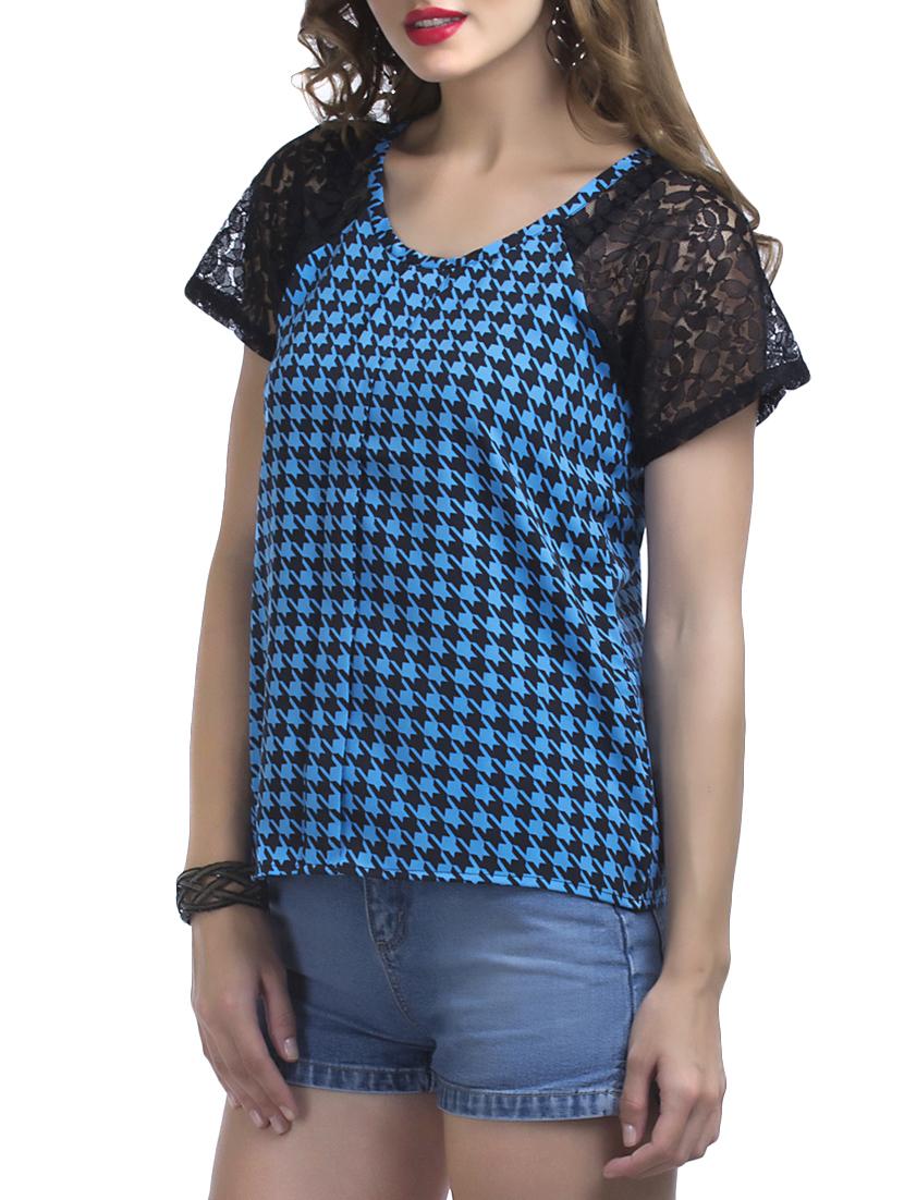 lace sleeved houndstooth top - 16013844 - Zoom Image - 2