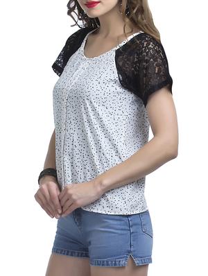 lace sleeved pleat detail top - 16013846 - Standard Image - 2