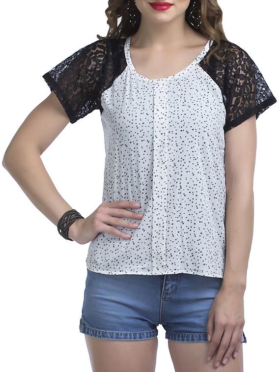lace sleeved pleat detail top - 16013846 - Zoom Image - 1