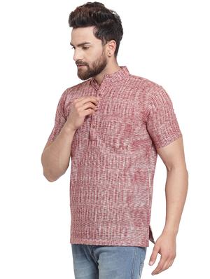 brown cotton short kurta - 16015095 - Standard Image - 2