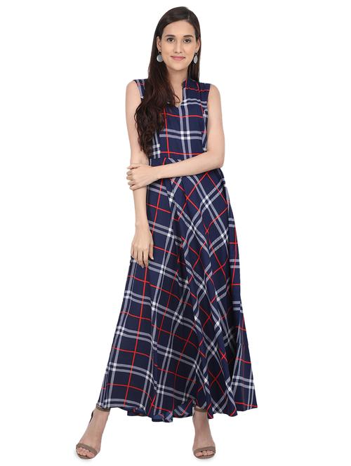 checkered flared maxi dress - 16015159 - Standard Image - 1