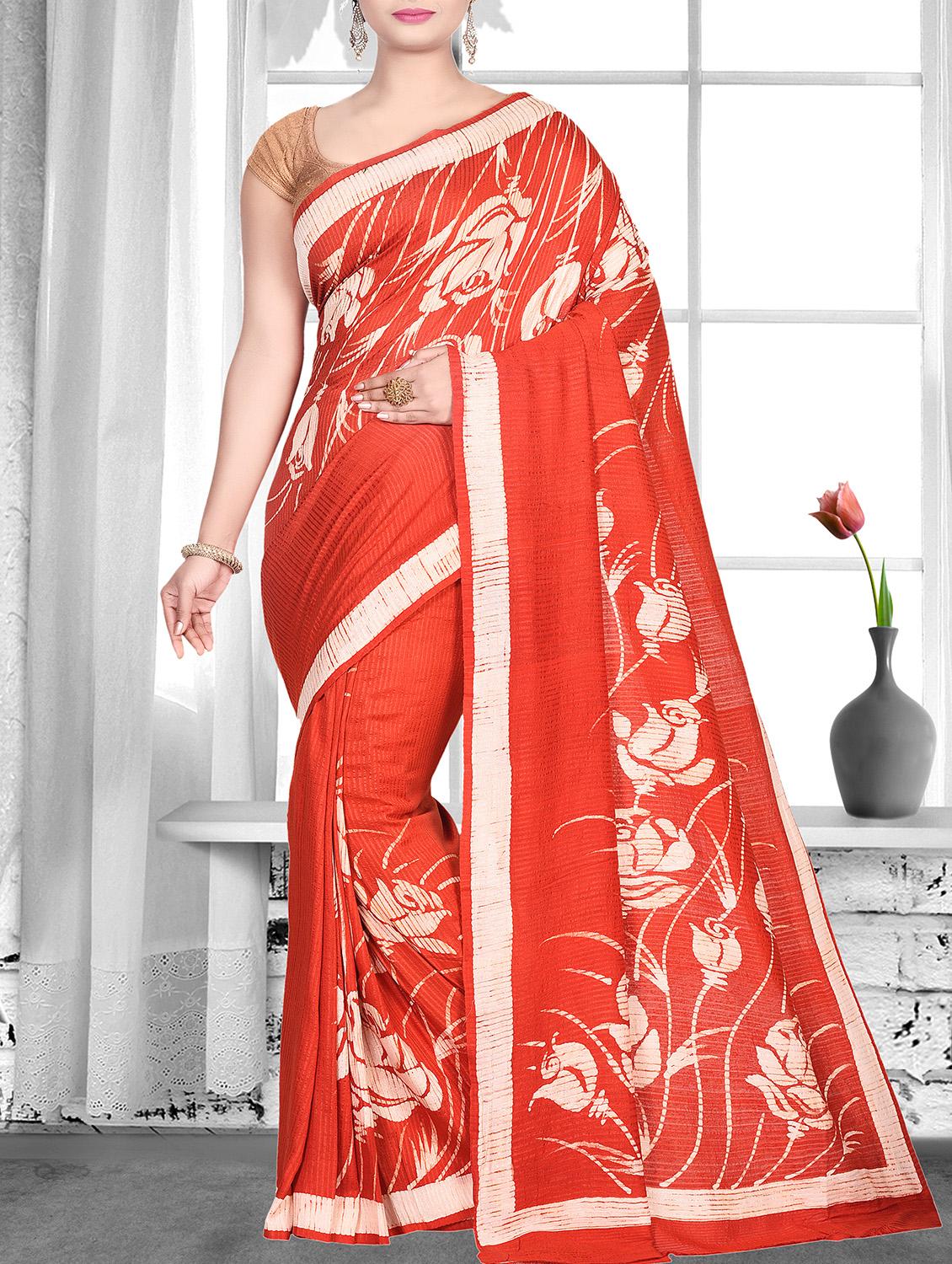 floral printed saree with blouse - 16015215 - Zoom Image - 1