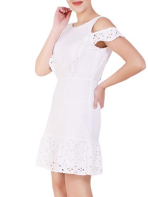 cold shoulder schiffli a-line dress - 16015286 - Standard Image - 2