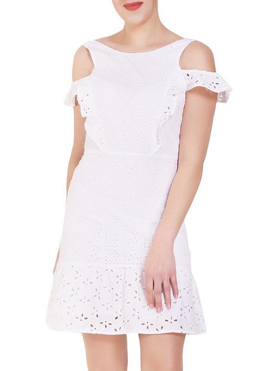 cold shoulder schiffli a-line dress - 16015286 - Zoom Image - 1