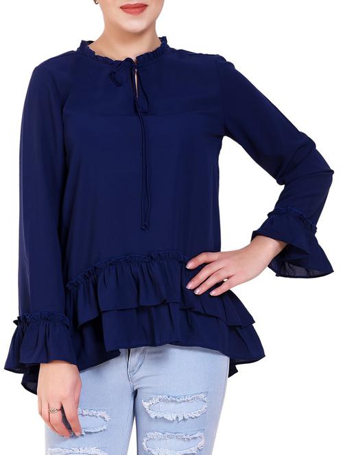 tie up neck ruffle top - 16015288 - Standard Image - 1