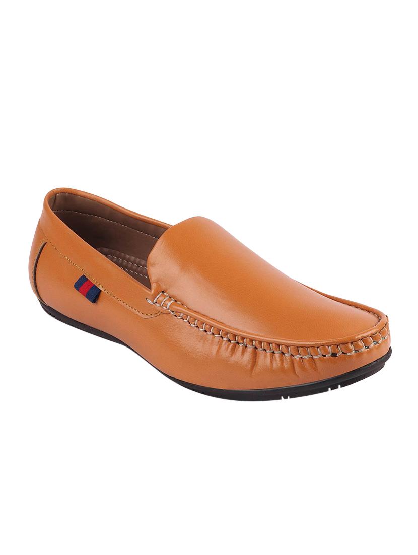 tan leatherette slip on loafers - 16015597 - Zoom Image - 1