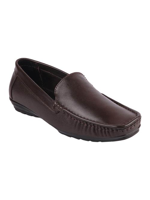 brown leatherette slip on loafers - 16015599 - Standard Image - 1